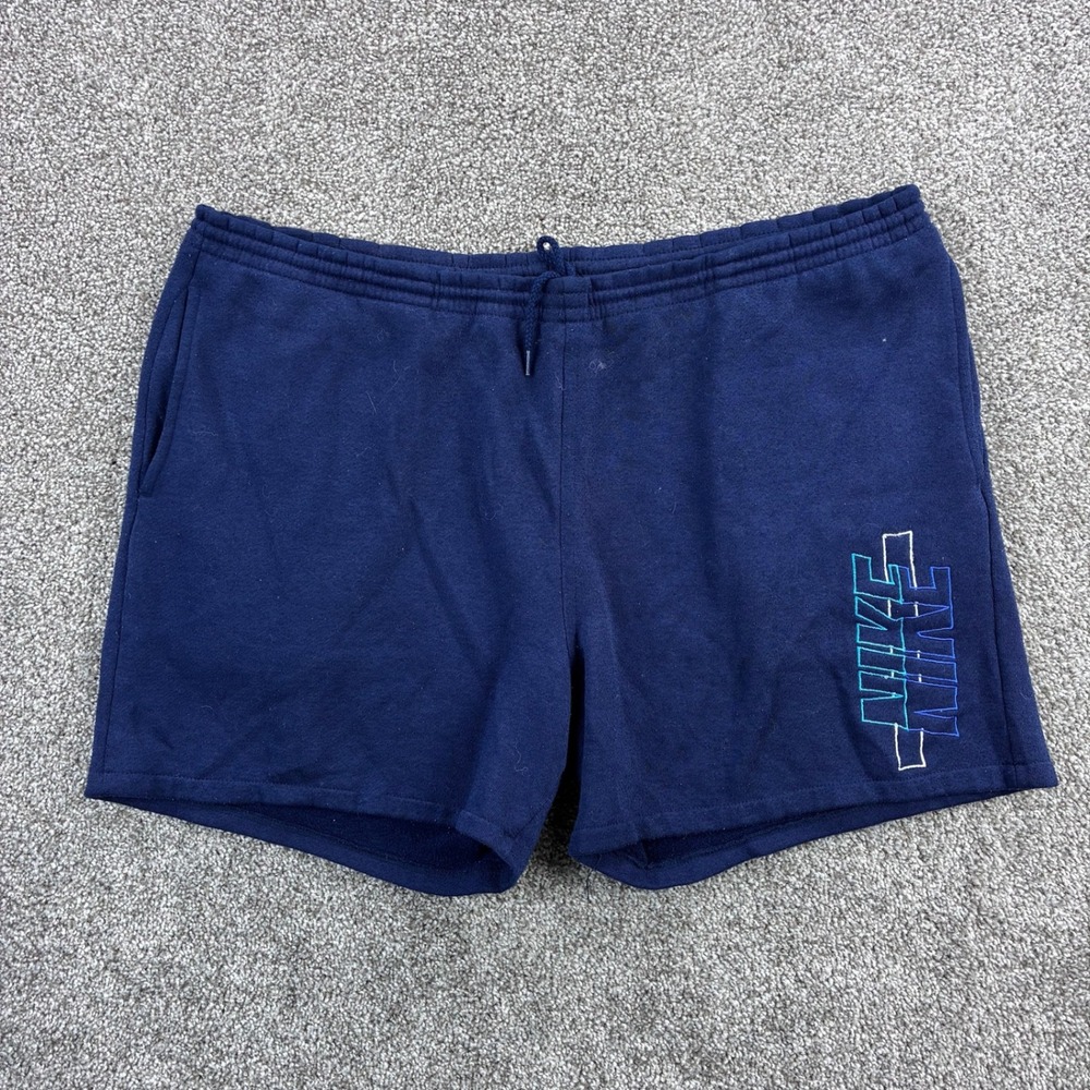 Vintage 80s Nike Sweat Shorts Mens Large Navy Blue Fleece Drawstring Pockets